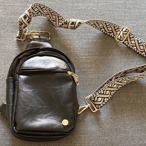 Black Crossbody Bag with Patterned Strap